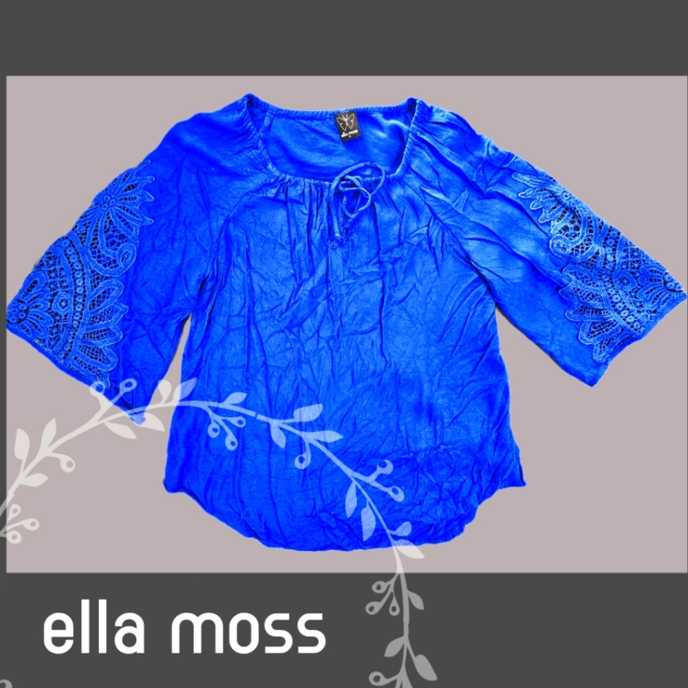 Ella Moss - Royal Blue Crochet Sleeve Flowy Top